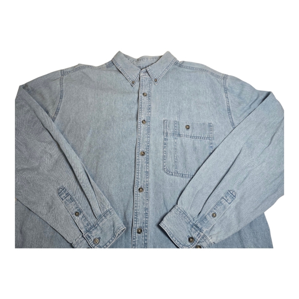 Wrangler Rugged Wear Light Wash Denim Button-Up Shirt Men’s XL Tall Casual Rodeo